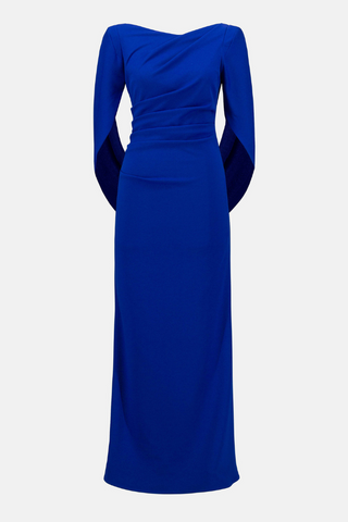 Ribkoff Scuba Crepe Trumpet Gown with Satin Cowl Sleeves 253738