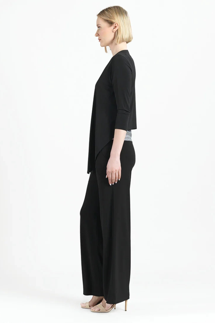 Modern 3/4 Sleeve Tie-Front Cardigan – Wrinkle-Free Silky Travel Knit - Black