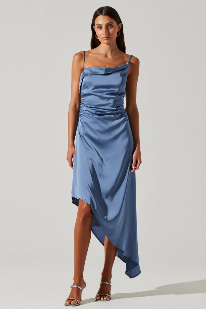 Astr The Label | Mirie Cowl Neck Midi Dress in Slate Blue | Size L Astr The Label | Mirie Cowl Neck Midi Dress in Slate Blue | Size L