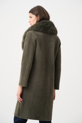 Feather Yarn Knit Coat with Detachable Faux Fur Collar Ribkoff 263973