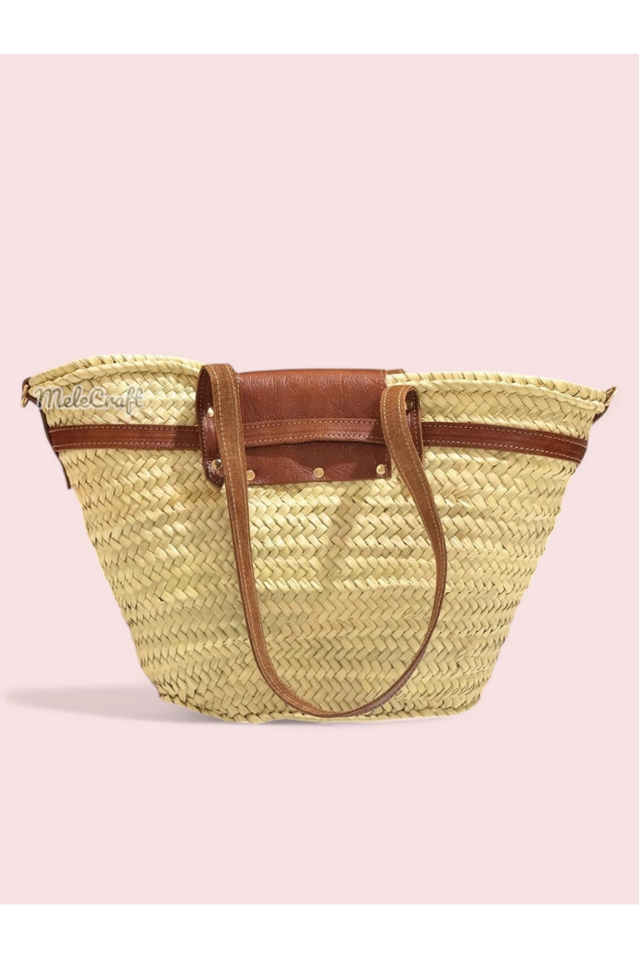 Luxury Straw Tote Bag with Leather Lock Closure