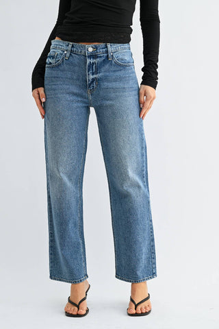 Mid Rise Ankle Straight Leg - MEDIUM DENIM - BP526J Just Black