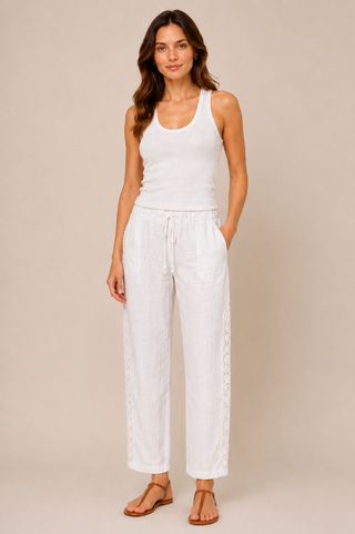 AMOROSA Lace Siding Linen Pants