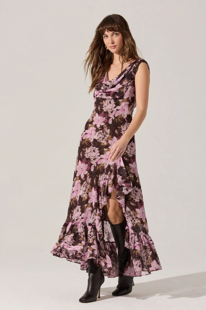 cecilia cowl neck maxi dress Cecilia Cowl Neck Drape Back Maxi Dress Smoke
