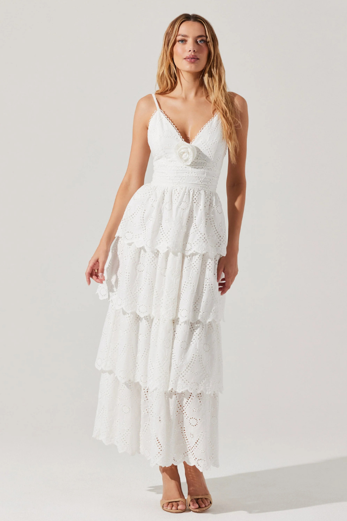 Faeryn Eyelet Tiered Maxi Dress - White Faeryn Eyelet Tiered Maxi Dress - White