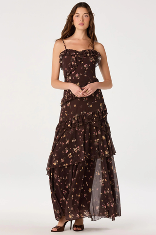 ASTR Journee Tiered Maxi Dress ACDR103524 Chocolate Floral