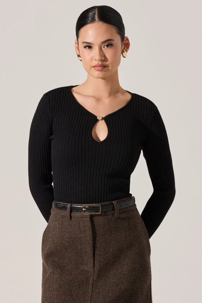 ASTR Lynly Ribbed Keyhole Sweater ACT19057