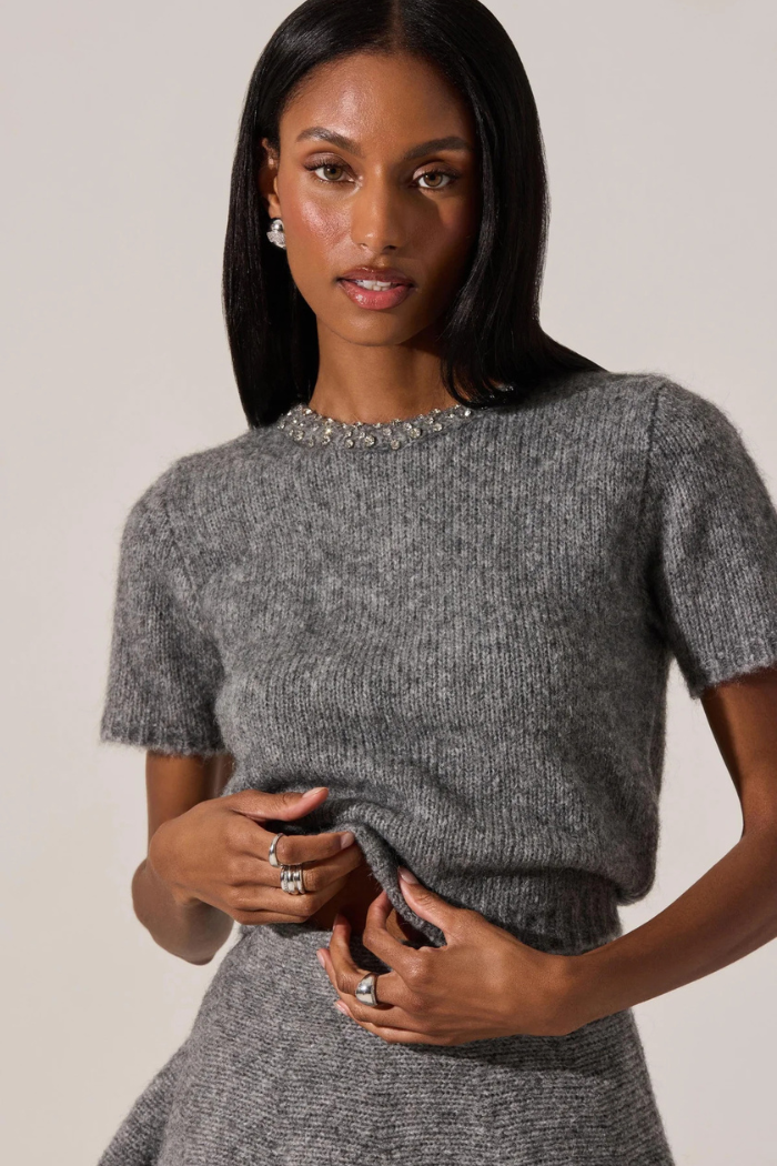 ASTR Malvie Embellished Crewneck Sweater ACT19055