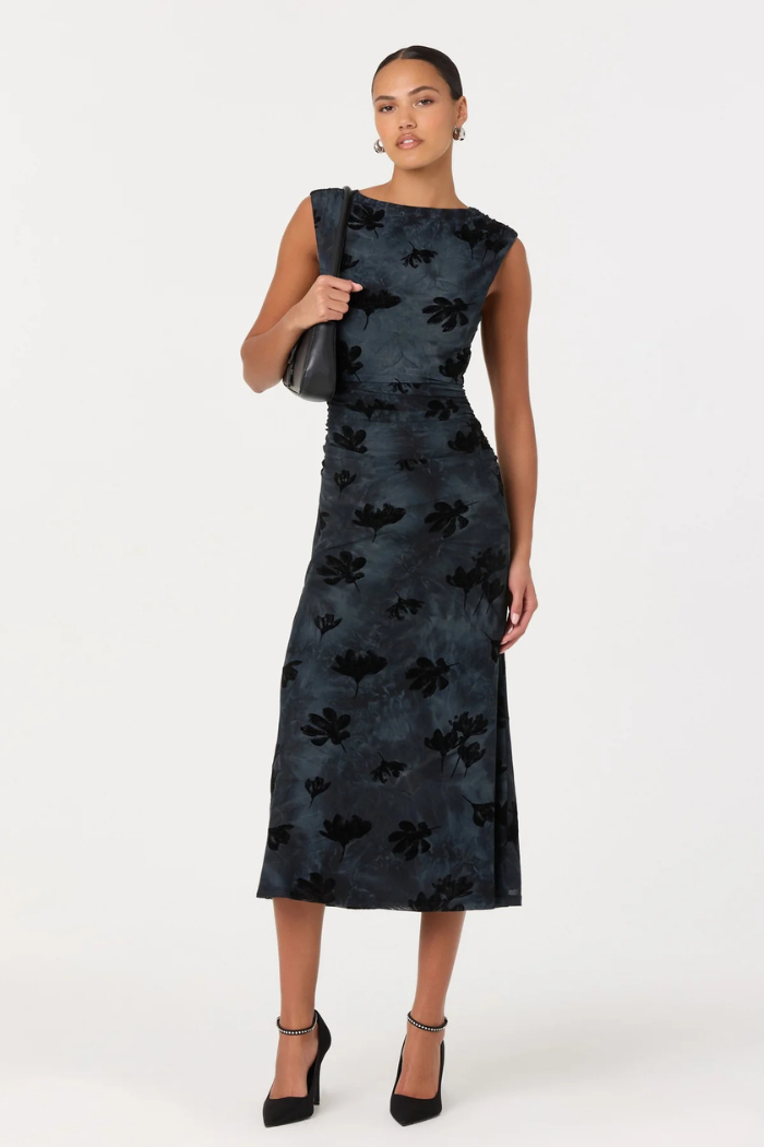 Astr The Label | Tionne Floral Midi Dress in Teal Black | Size S Astr The Label | Tionne Floral Midi Dress in Teal Black | Size S
