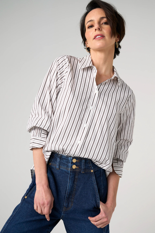 Adjustable Sleeve Button Front Woven Top Liverpool LM8J54G52