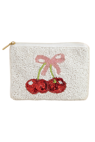 Anarchy Street Cherry and Ribbon Bow Seed Beaded Coin Purse HD00637-NM
