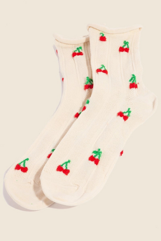 Anarchy Street Intricate Cherry Embroidered Beige Socks