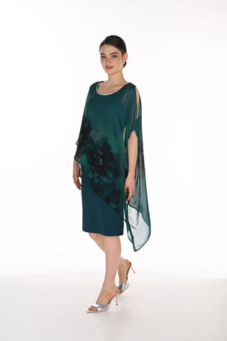 Asymmetric Woven Dress with Sheer Overlay Frank Lyman 269292