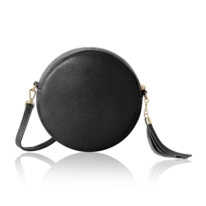Italian Leather Circle Bag With Tassle
