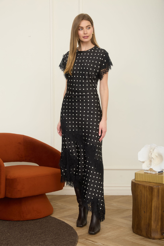 Black Polka Dot Lace Midi Dress Zoe and Claire SP1352