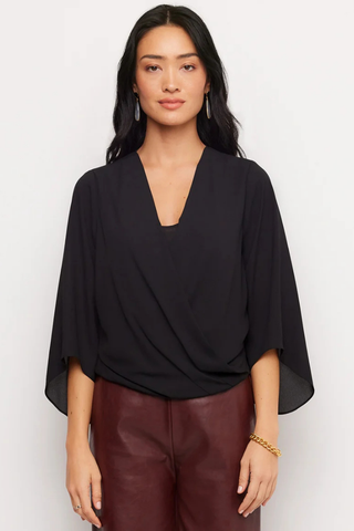 Bracelet Sleeve Drape Front Crossover Top - Black Karen Kane 3L25021 Black