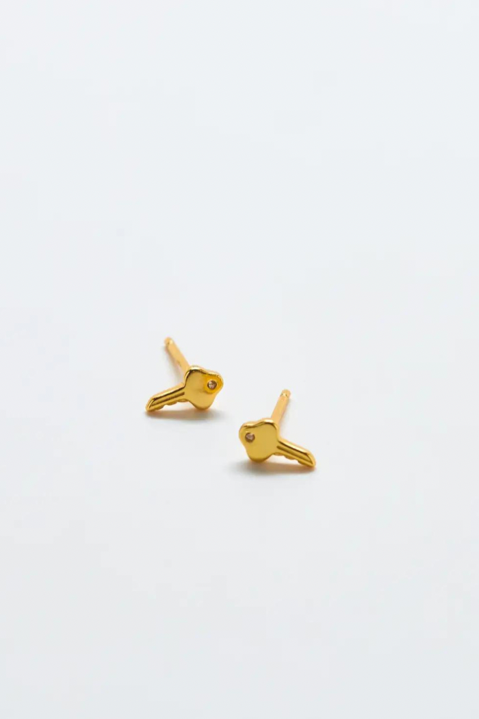 Gold Pavé Key Stud Earrings