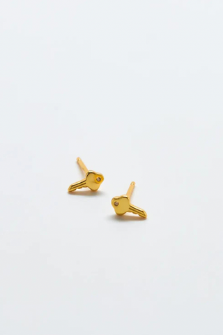 Gold Pavé Key Stud Earrings