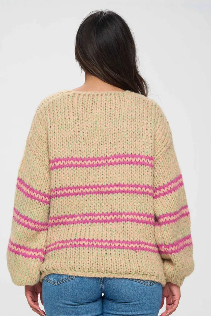 Two Tone Pink Striped Sweater