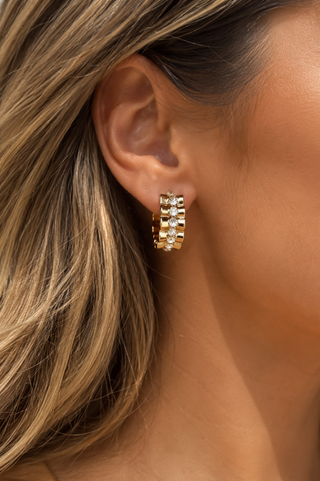 26539-E Crystal Scalloped Hoop Earrings