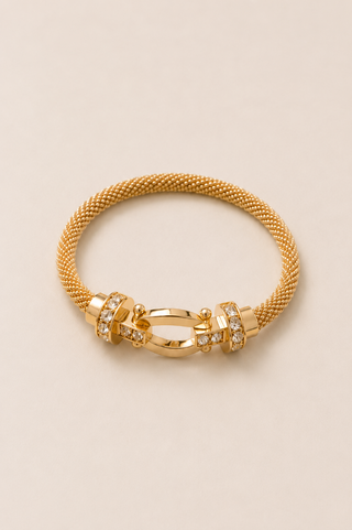 27501-B Crystal Buckle Mesh Bracelet – Gold
