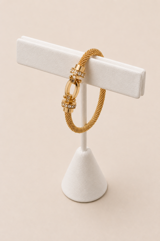 27501-B Crystal Buckle Mesh Bracelet – Gold