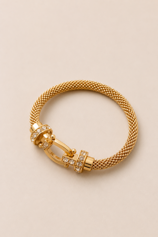 27501-B Crystal Buckle Mesh Bracelet – Gold