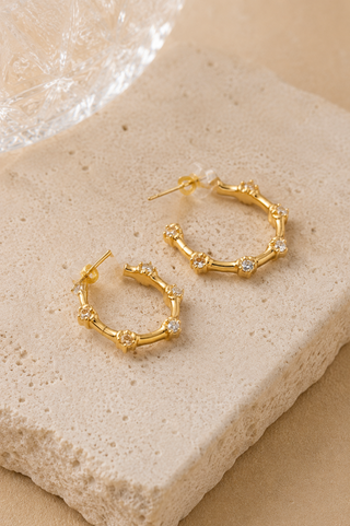 27532-E Crystal Beaded Hoop Earrings