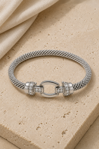 27503-B Crystal Buckle Mesh Bracelet