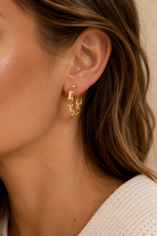 26683-E Crystal Link Hoop Earrings