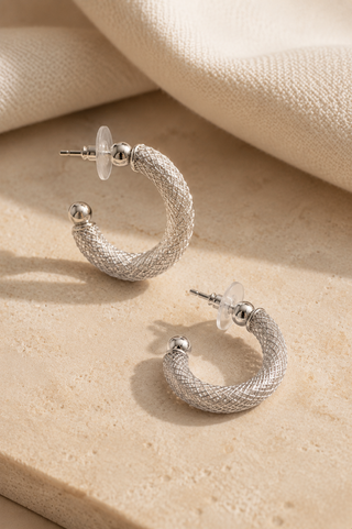 27535-E Silver Mesh Hoop Earrings