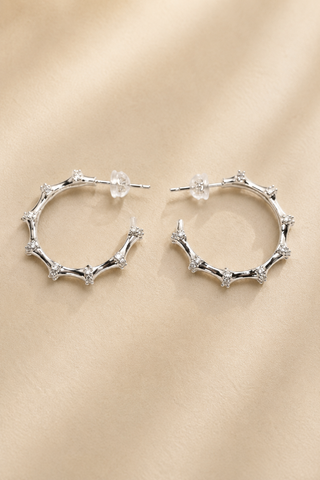 27533-E Crystal Beaded Silver Hoop Earrings