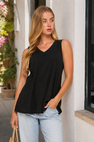 Dear Scarlett V-Neck Cotton Top MHS91 Black