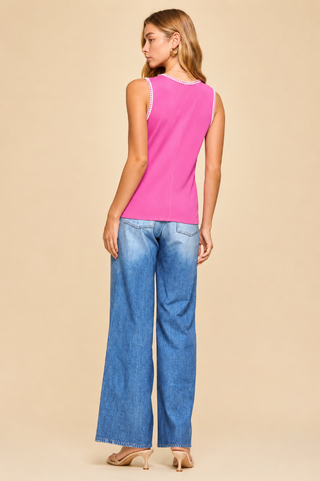 Dear Scarlett Embroidered Stitching Detail Sleeveless Top - Magenta WHISPER