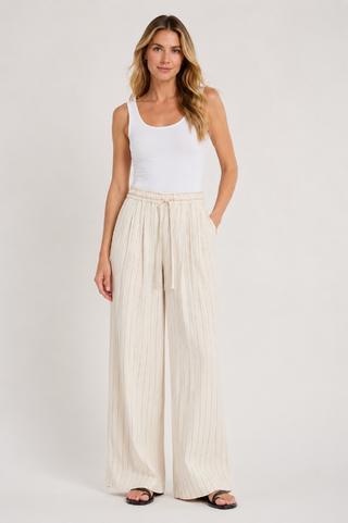 Iria Pleated Drawstring Wide Leg Pant 10-3902-M4