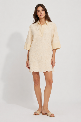 lalavon ILD6244 Cream Embroidered Collared Mini Dress 