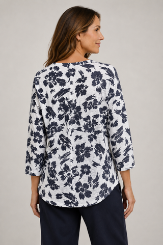 Nally & Millie Printed V-Neck Front Button Top