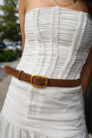 Most Wanted Suede Belt with Organic Shape Buckle - Caramel