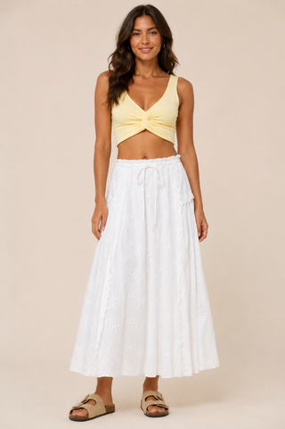 lalavon ILK6598 Ivory Eyelet Maxi Skirt 