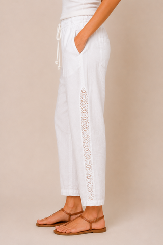 AMOROSA Lace Siding Linen Pants