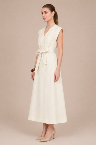 Zoe and Claire Cream Woven Dress with Line Lace - SP1208
