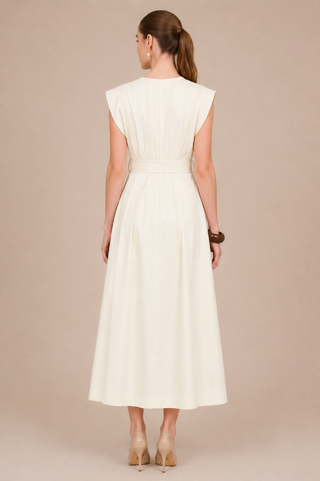 Zoe and Claire Cream Woven Dress with Line Lace - SP1208