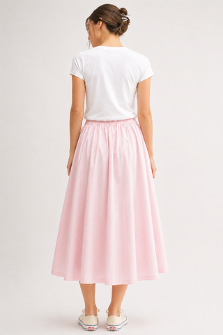 Spring Breeze Elastic Waist Cotton Skirt - Chalk Pink