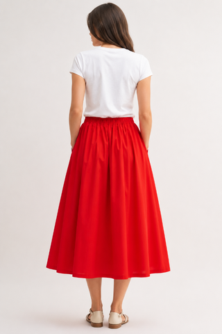 Glazed Cherry Elastic Waist Cotton Skirt