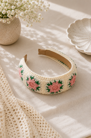 Dipped Shop Pink Flower Knit Wide Headband