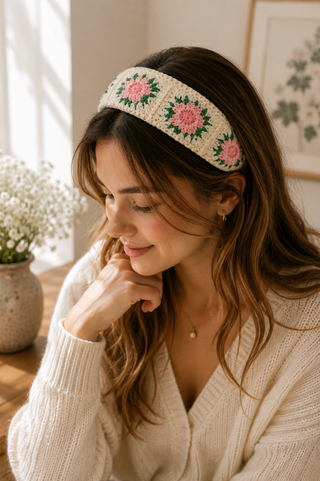 Dipped Shop Pink Flower Knit Wide Headband