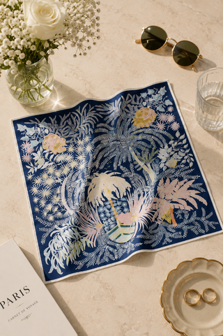 Colorful Tropical Print Square Silk Scarf Dipped Shop DP25F447-Blue-A