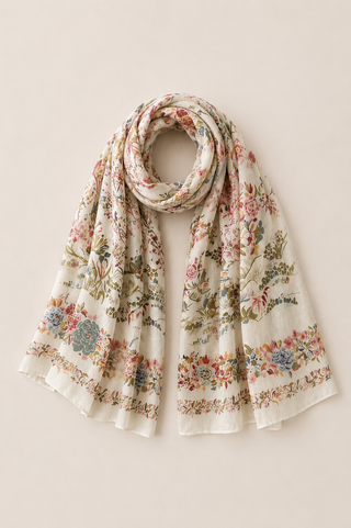 White Floral Print Soft Scarf Shawl Dipped Shop  DP26I715-M8907-White