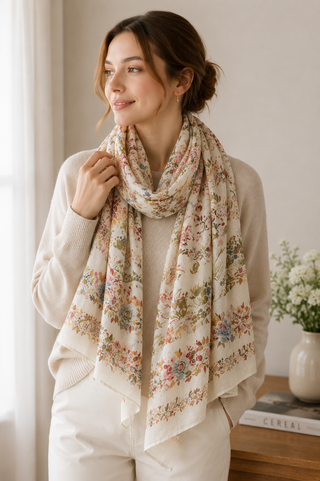 White Floral Print Soft Scarf Shawl Dipped Shop  DP26I715-M8907-White