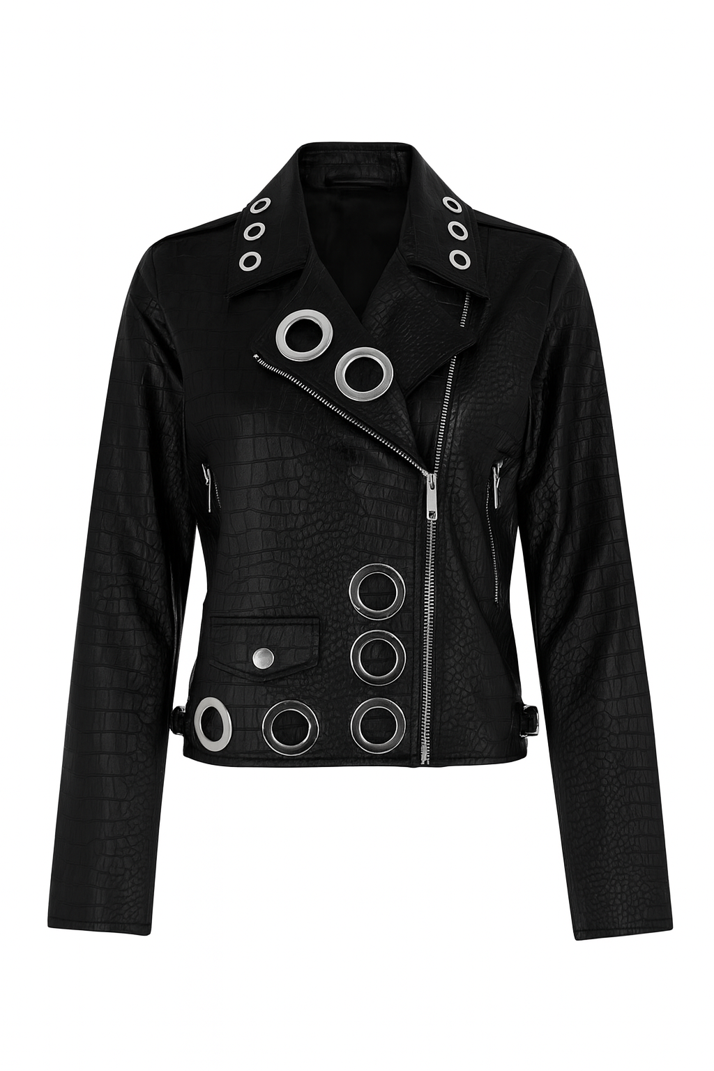 Patent Leather and Grommet Moto Jacket